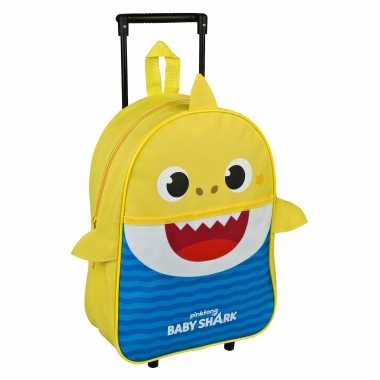 Vakantie baby shark trolley/reiskoffer geel/blauw 40 cm voor kinderen